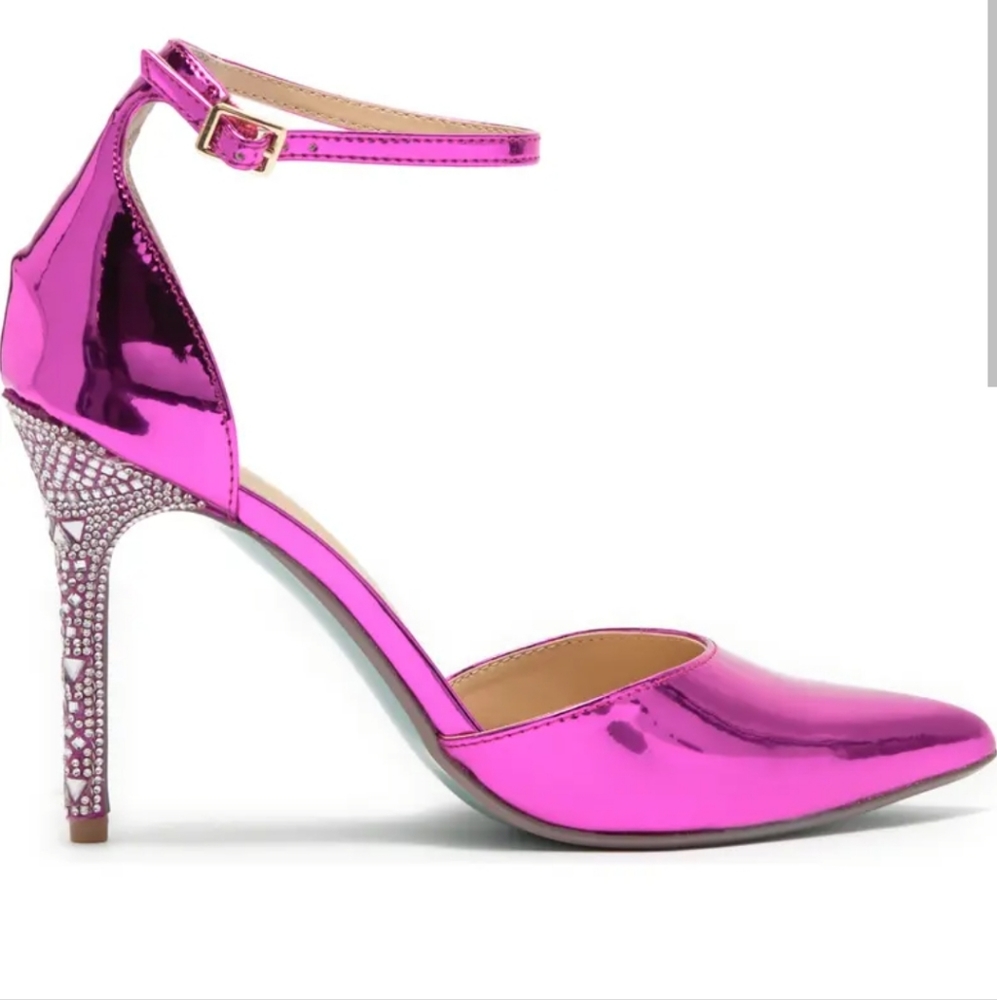 Fushia Betsey Johnson Ginger Crystal Embellished Ankle Strap Pump- SZ 7.5